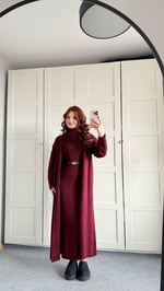 Triko Balıkçı Elbise Hırka Takım Bordo