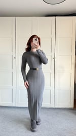 Triko Bisiklet Yaka Midi Elbise Gri