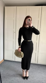 Triko Bisiklet Yaka Midi Elbise Siyah