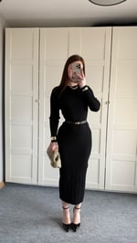 Triko Bisiklet Yaka Midi Elbise Siyah