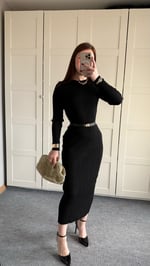 Triko Bisiklet Yaka Midi Elbise Siyah