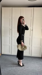 Triko Bisiklet Yaka Midi Elbise Siyah