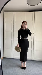 Triko Bisiklet Yaka Midi Elbise Siyah