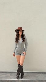 Triko Bodysuit Şort Takım Gri
