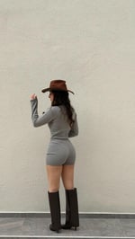 Triko Bodysuit Şort Takım Gri