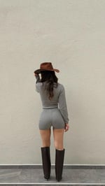 Triko Bodysuit Şort Takım Gri