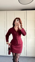 Triko Ceket Etek Takım Bordo
