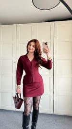 Triko Ceket Etek Takım Bordo