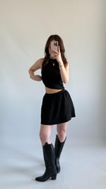 Triko Crop Pileli Etek Takım Siyah