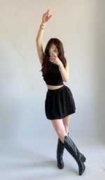 Triko Crop Pileli Etek Takım Siyah