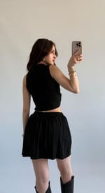 Triko Crop Pileli Etek Takım Siyah