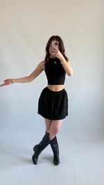 Triko Crop Pileli Etek Takım Siyah