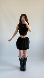 Triko Crop Pileli Etek Takım Siyah