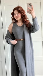 Triko Elbise Hırka Takım Gri