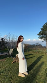 Triko Havlu Dokulu Elbise Beyaz