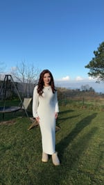 Triko Havlu Dokulu Elbise Beyaz