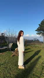 Triko Havlu Dokulu Elbise Beyaz