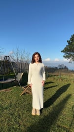 Triko Havlu Dokulu Elbise Beyaz