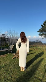 Triko Havlu Dokulu Elbise Beyaz