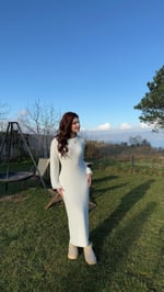 Triko Havlu Dokulu Elbise Beyaz