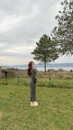 Triko Havlu Dokulu Elbise Haki