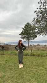Triko Havlu Dokulu Elbise Haki