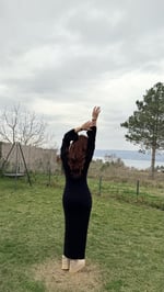 Triko Havlu Dokulu Elbise Siyah