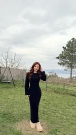 Triko Havlu Dokulu Elbise Siyah