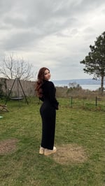 Triko Havlu Dokulu Elbise Siyah