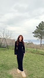 Triko Havlu Dokulu Elbise Siyah