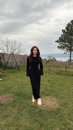 Triko Havlu Dokulu Elbise Siyah