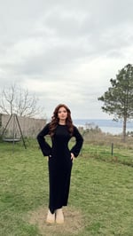 Triko Havlu Dokulu Elbise Siyah
