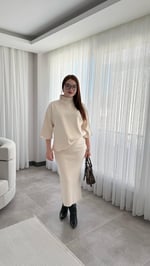 Triko Kalem Etek Takım Bej