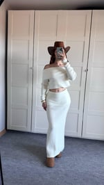 Triko Madonna Etek Takım Ekru