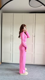 Triko Parmak Geçirmeli Takım Pembe