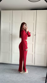 Triko Uzun Etek Takım Bordo