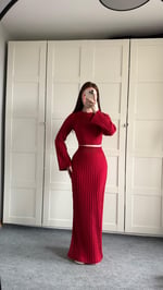 Triko Uzun Etek Takım Bordo
