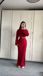 Triko Uzun Etek Takım Bordo