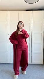 Üçlü Hırka Triko Takım Bordo