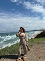 Üçlü Hırka Triko Takım Kahverengi 