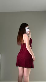 V Yaka Boyun Geçirmeli Simli Mini Elbise Bordo