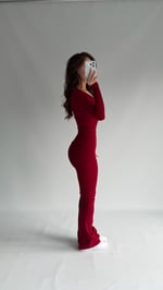 V Yaka Tayt Takım Bordo