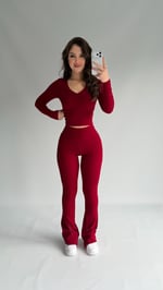 V Yaka Tayt Takım Bordo