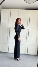 Vatkalı Dekolteli Elbise Siyah