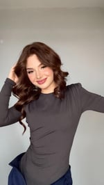 Vatkalı Drape Detaylı Bodysuit Füme