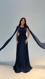 Velvet Pelerinli Abiye Lacivert