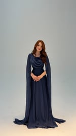 Velvet Pelerinli Abiye Lacivert