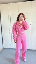 Viana Crop Hırka Plazzo Eşofman Takımı Pembe