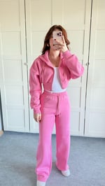 Viana Crop Hırka Plazzo Eşofman Takımı Pembe