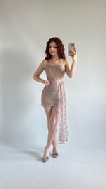 Victoria Dantel Mini Abiye Bej